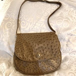1990s -Taupe- designer Hélène Arpels - Ostrich shoulder bag cross body